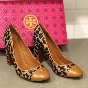 Tory Burch Leopard Raffia Ethel Pump